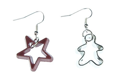 Miniblings formar örhängen kakskärare stjärna röd pepparkakor silver jul bakning kakor – handgjorda modesmycken I örhängen silverpläterade, 20mm, Plast
