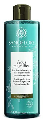 Sanoflore–Aqua Magnifica–Lotion Tonique Purifiante Anti-Imperfections Bio – Reserre les Pores & Affine le Grain de Peau–Menthe Poivrée & Complexe d’Huiles Essentielles–Peaux Mixtes à Grasses – 400 ml