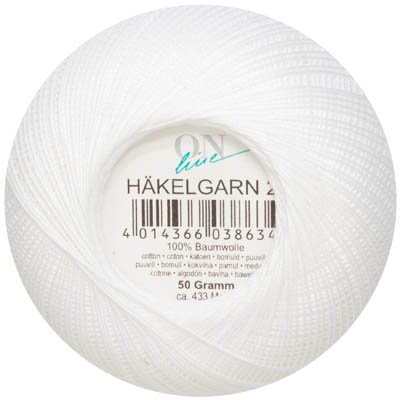 ONline HÄKELGARN 50 g Stärke 20, 50 Gr. 100 % Baumwolle (001 weiß)