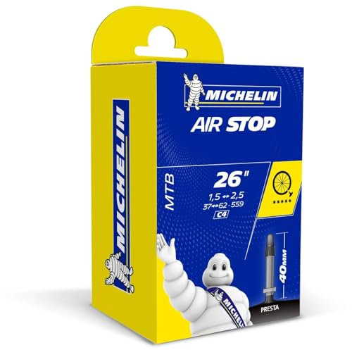 MICHELIN Uni Schlauch C4 Airstop 26 Presta 40 Fahrradschlauch, schwarz, Zoll, 37/54-559, 215887, 26 Zoll, 37/54-559