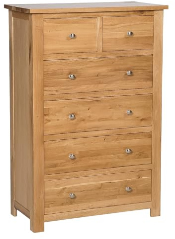 Hallowood Furniture Waverly Oak Chest of Drawers with 6 Drawers, Wooden Light Oak Dresser, 2 Over 4 Chest for Living Room and Hallway, Fully Assembled Solid Wooden Bedroom Furniture