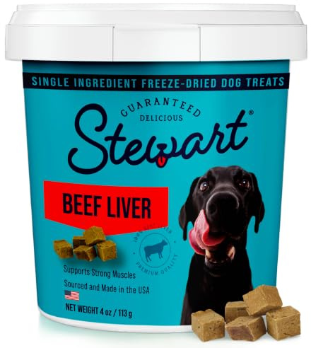 Stewart 100% Beef Liver Dog Treats, 4 oz Tub, ~90 Pieces, Freeze Dried Raw, Single Ingredient, 50% Protein Training Treats or Meal Topper, Grain Free, Gluten Free