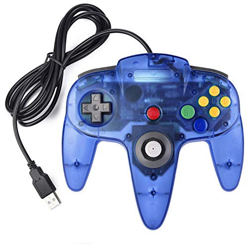 suily USB Controller für N64-Spiele, Classic Retro N64 Bit USB Controller für Windows PC MAC Linux Raspberry Pi 3(klares Blau)