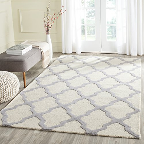 SAFAVIEH Trellis Rug for Living Room, Dining Room, Bedroom - Cambridge Collection, Short Pile, in Ivory and Silver, 183 X 274 cm