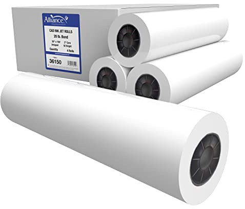 Alliance Wide Format Paper CAD Bond Rolls (20lb | 4 Rolls, 36 In x 150 Ft | 2 Core)