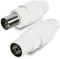 com-four® Juego de HQ: 1x Conector Macho Coaxial + 1x Conector Hembra Coaxial, Cabezal Para Cable de Antena de TV - Enchufe Blanco (Conjunto de HQ: 1x enchufe + 1x socket)