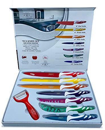 Royalty Line - Set di 7 coltelli + 1 pelapatate, in ceramica