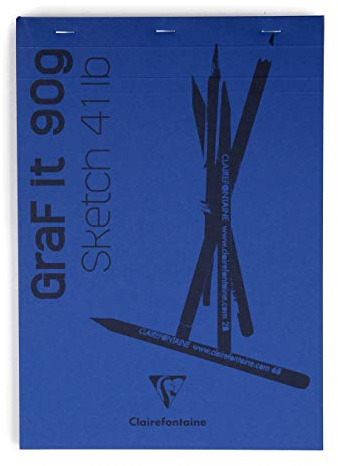 Clairefontaine 96623C Blocco Punto Metallico GraF'it - 80 Fogli Carta da Disegno per Schizzi Uni - Fogli staccabili - A4 21x29,7 cm 90g - Copertina colori casuali