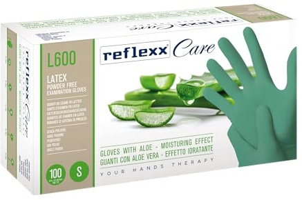 Reflexx L600/S Guantes desechables de látex con Aloe Vera, verde, 100 unidades)