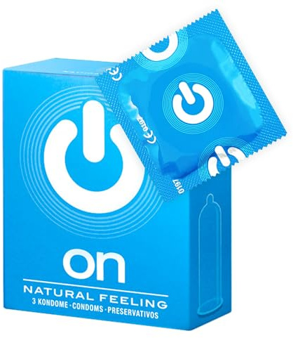 ON) Preservativi Natural Feeling | Larghezza 54 mm | Confezione da 3 | Preservativi premium naturali | con lubrificante al silicone | Spessore parete sottile 0,07 mm | Preservativi vegani