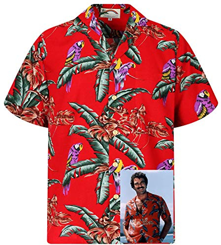Paradise Found Original Hawaii-skjorta för män, kortärmad, frontväska, Hawaii-tryck, magnum Tom Selleck olika mönster, röd