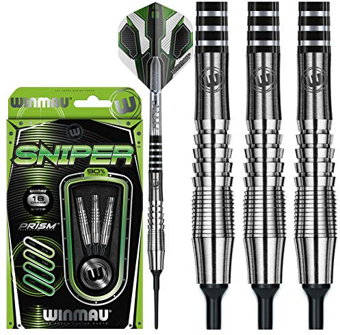 WINMAU Sniper 18g Softip Profi Wolfram Steeltip Dartpfeile Set mit Flights und Schäfte