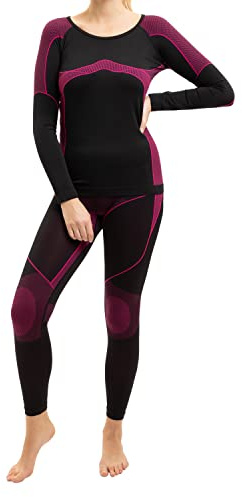 celodoro skidsport prestanda kläder set (skjorta + byxor) kvinnors sömlösa baslager termiska och sömlösa funktionella underkläder med elastan Pink - Black / Pink L/X-L