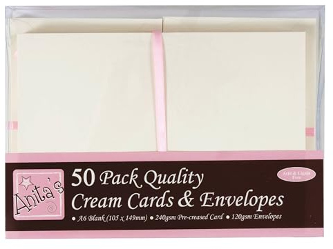 Anita's Plain, Blank Cards & Envelopes, A6, Cream, Pack of 50, for Home, Wedding, Birthday, Christmas, Thank You, Art & Craft, Scrapbooking Supplies, Baby Shower, Card Making