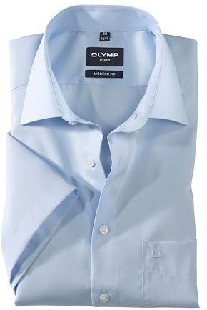 OLYMP Camisa de vestir de manga corta para hombre, lisa, moderna, con cuello New Kent, Azul 15., 44