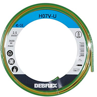Bobinot de câble - Bobine de fils électrique - Câble électrique - Couronne de câble - Bobinot Câble Rigide 5 mètres HO7V-U 2,5 mm ² - Jaune/Vert - 111315 Debflex
