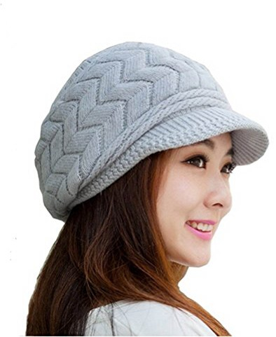 Gorro de invierno de Leorx de lana, para mujer, con visera plateado gris M