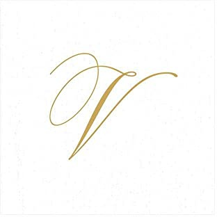 Caspari Ricevi con i tovaglioli Cocktail White Pearl Paper Linen, Pacchetto di 30, Iniziale V, Oro, Tessuto, Bianco Perla, 12.5 x 12.5 x 0.2 cm