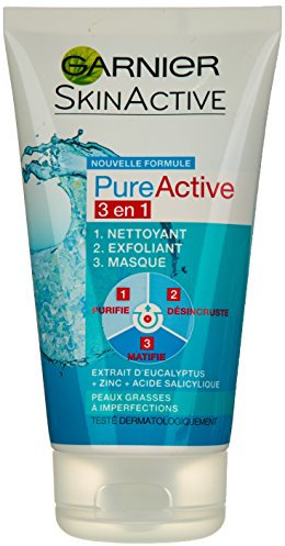 GARNIER Pure Active - Nettoyant 3-En-1 Argile - Nettoyant, Exfoliant & Masque - Anti-Imperfections & Anti-Marques - Niacinamide & Argile - Vegan & Cruelty Free - Peaux Mixtes à Grasses - 150 ml