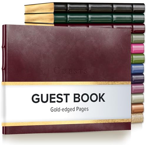 Gallery Leather Guest Book - Great for Wedding, Reception, Baby and Bridal Shower, Birthday Party and Vacation Home - 192 Lined Pages to Sign in, add Polaroid Photo - Hardcover 9x7 - Acadia Burgundy