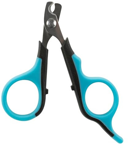TRIXIE Krallenschere für kleine Hunde, Katzen, Kleintiere und Vögel - Edelstahl - gummierter Griff - 8 cm - schwarz/blau - 2373