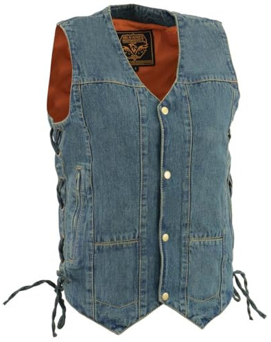 Milwaukee Leather DM1989 Men's Blue Denim '10 Pocket' Motorcycle Bikers Rider Vest with Side Laces - 5X-Large