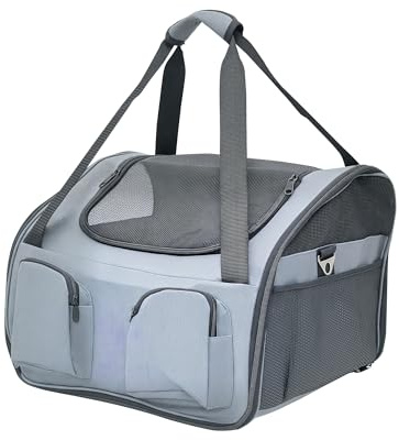 PawHut Pet Carrier Folding Bag Car Seat Cat Dog Puppy Kennel Portable Travel Cage Tote Case Mesh Holder House Grey