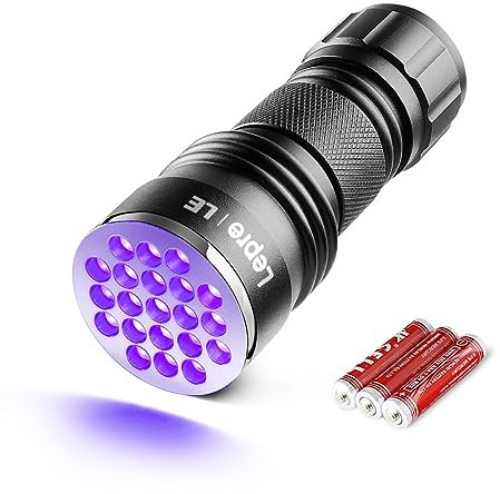 Lepro UV Light, 21 LED 395nm UV Torch, Black Light Detector for Pets Urine, Stain, Bed Bugs on Carpet or Floor, Fake Banknote and More, 3 AAA Batteries Included