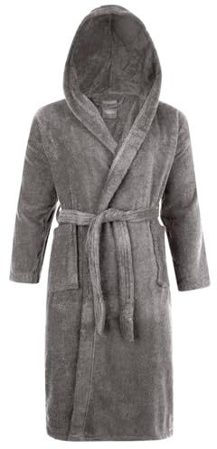 Adore Home Unisex 100% Cotton Hooded Terry Bathrobe | Cosy Absorbent Towelling Dressing Gown with Generous Hood, Secure Tie Waist and Roomy Pockets - Ideal for Everyday Comfort