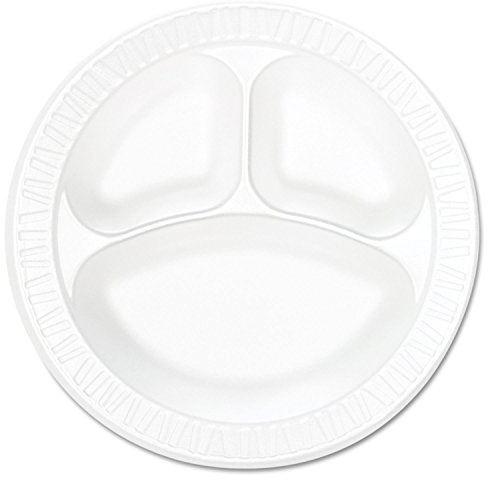 Dart 10CPWCR 10.25 in White Unlaminated Foam 3 Comp Plate (Case of 500)