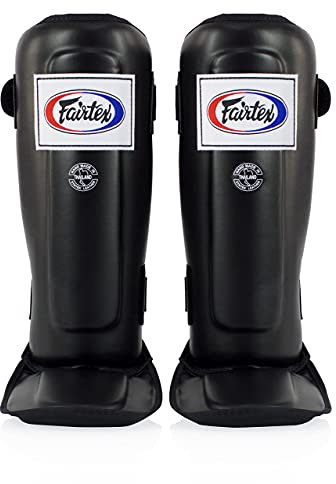Fairtex SP3 Muay Thai Schienbeinschützer für Herren, Damen, Kinder | MMA-Training| Hochwertig, Leicht & Langlebig | Vermeiden Sie Schienbeinschienen während des Trainings(Large-Schwarz)
