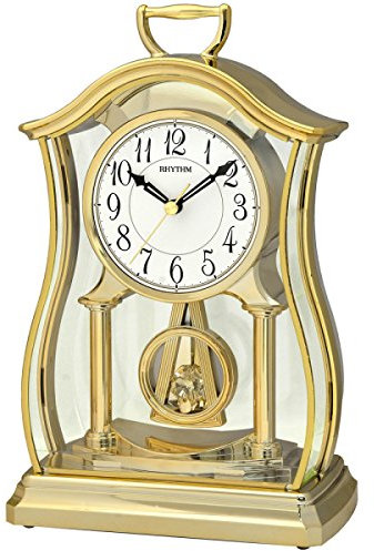 Luxurious Gold Rhythm Mantel Clock with Crystal Pendulum | Silent Ultra-Precise Quartz Movement | Elegant White Face with Black Arabic Dial | 2 AA Batteries Included