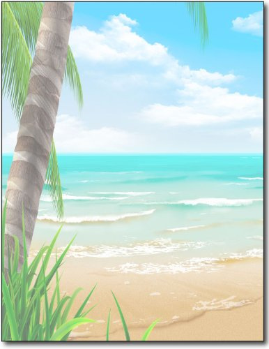 Island Paradise Beach Writing Paper - 100 Sheets - Tropical Beach Letter Head Themed Printer Paper