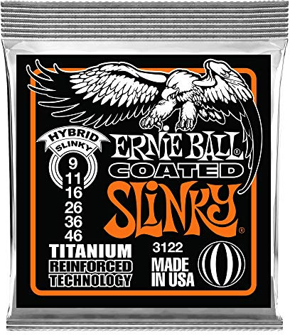 Ernie Ball, Hybrid Slinky Coated Titanium RPS, Corde per chitarra elettrica, diametro 9-46