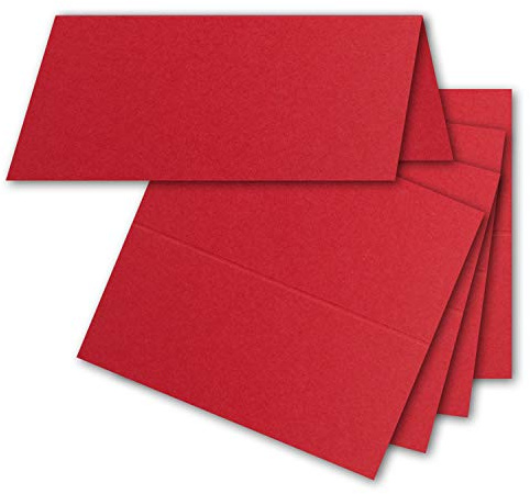 50 x bordskort i rosenröd (röd) – 4,5 x 10 cm – tomma – dubbla kort – som platskort och namnkort för bröllop och fester