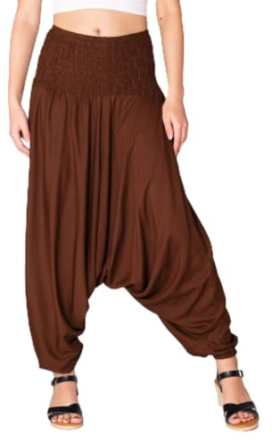 PANASIAM Enfärgade Harembyxor Dam - 2 i 1 - Harembyxor & Jumpsuit | Lätta sommarbyxor, 100% viskos, yogabyxor med låg gren, elastisk midja, harembyxor perfekta för strand, fritid & resa