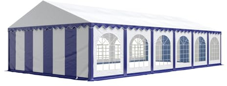 Festzelt Partyzelt 6x12 m Premium, hochwertige PVC Plane 750 N in blau-weiß 100% wasserdicht mit Bodenrahmen