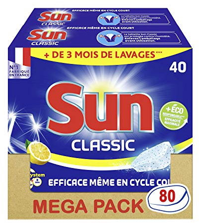 Sun Tablettes Lave-Vaisselle Classic Citron 80 Lavages (Lot de 2x40 Lavages)