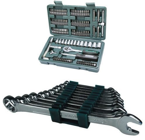 Mannesmann M29166 - Maletín con juego de llaves de vaso y puntas de destornillador (130 piezas) + Mannesmann M19652 Juego de 12 llaves combinadas 6 a 22 CV