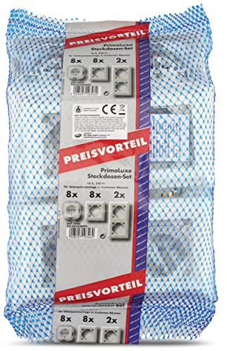 REV PrimaLuxe 8x Steckdosen im Set mit 8x 1-fach und 2x 2-fach Rahmen, weiss