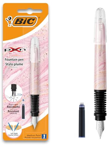 BIC Xpen Nachfüllbarer Füllfederhalter, blaue Tinte, rosa Dekor, 1 Blister + 1 kleine blaue Tintenpatrone