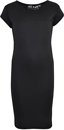 A2Z 4 Kids Bodycon Midi Dress Short Sleeve Long Length Plain Dresses - New Midi Dress Black 13