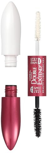 L'Oreal Paris Makeup Double Extend Tubing Mascara, Lengthening 2 Step Mascara, Smudgeproof, Blackest Black