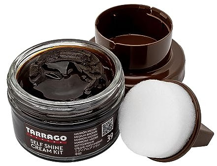 Tarrago Self Shine Cream Kit 50 ml | Nourishing Cream of Natural Waxes For Shining Leather, Smooth, Natural or Synthetic Leather Footwear | With Sponge Applicator ((39) Medium Brown)