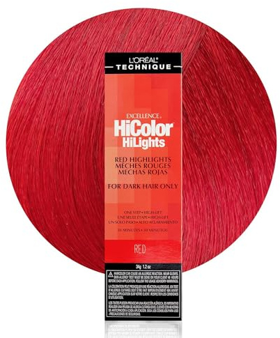 L'Oréal Technique HiColor Red HiLights - Permanent Hair Color for Dark Hair, Intense Red Highlights, No Pre-Lightening Required, Rich, No-Drip Crème, Quick Processing Time, Red