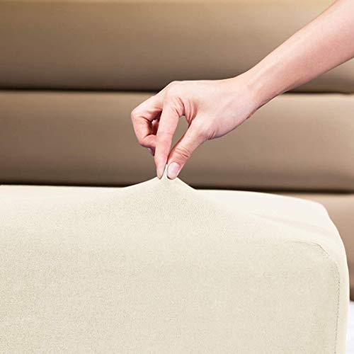 Single Fitted Sheet Cotton Jersey - Deep Single Bed Sheets Fitted - Bedspreads Single Size 4 Way Stretch Cream Sheet - Breathable Fitted Sheet. (Single (100x200cm), Cream)