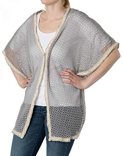 styleBREAKER Poncho de Ganchillo Mujer,Estilo Boho | Chaleco, talla única. Sisas 29cm, ribete en el bajo. Material ligero, tacto suave.