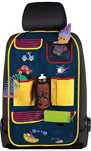 WALSER Organizer Driver Jack, Rückenlehnenschutz-Auto für Kinder, Auto-Organizer, Auto-Rücksitztasche, Rücksitzschoner blau/gelb