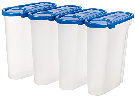 Invero® 5L Cereal Dispenser Plastic Container Food Kitchen Storage Box with Air Tight Lid ideal for Cereals Rice Pasta and More (4x Pack)