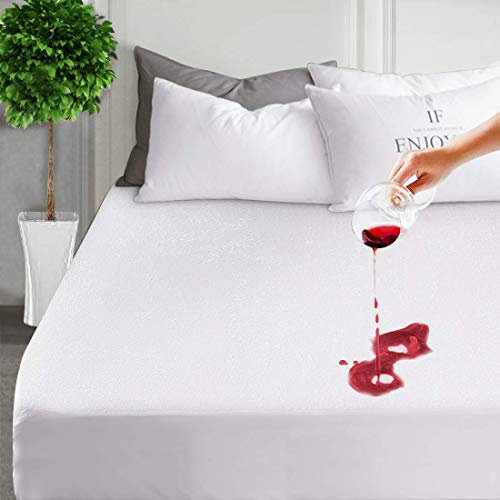 Aaf Textiles Waterproof Mattress Protector Double – Soft Terry Cotton Non-Crinkly Cover for Comfort, Extra Deep Pocket Fitted Breathable Mattress Protector, Shield from Spills, Allergen & Dust White